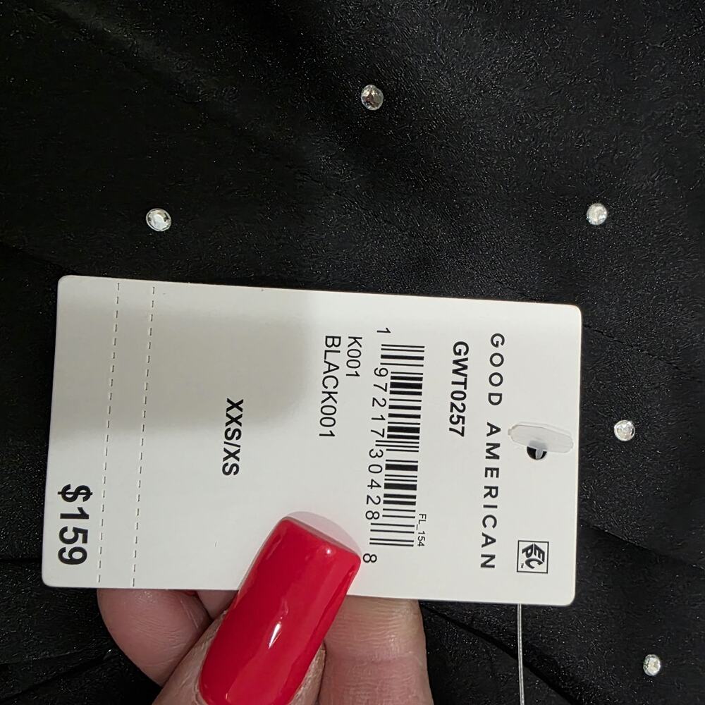 Good American Black Rhinestone Button Satin Oversized Shirt Size XXS/XS $159 - Picture 5 of 7